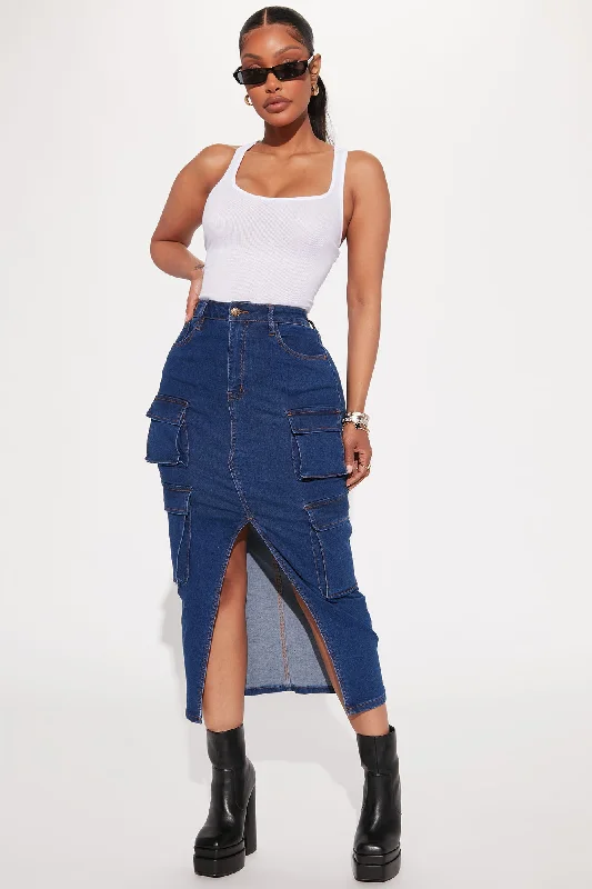 Dear Diary Denim Cargo Skirt - Dark Wash