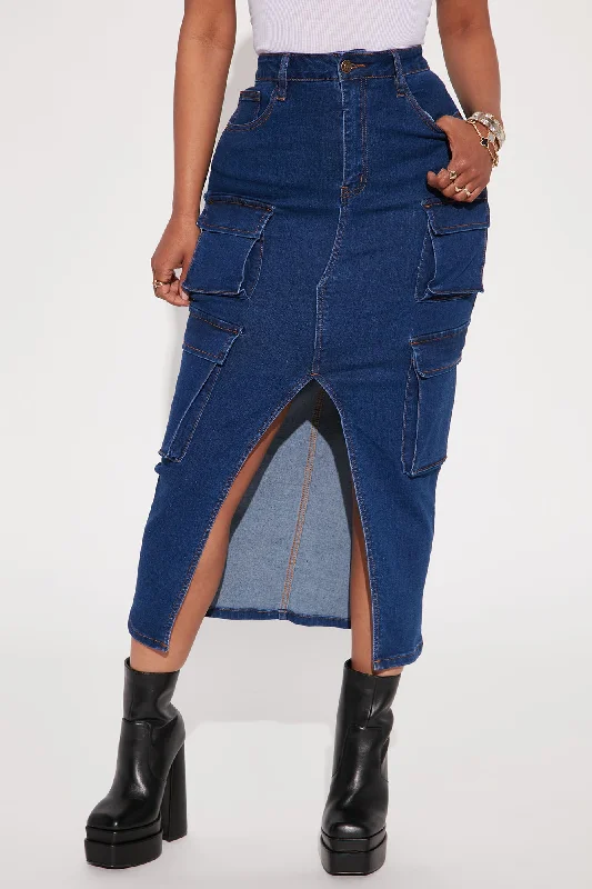 Dear Diary Denim Cargo Skirt - Dark Wash