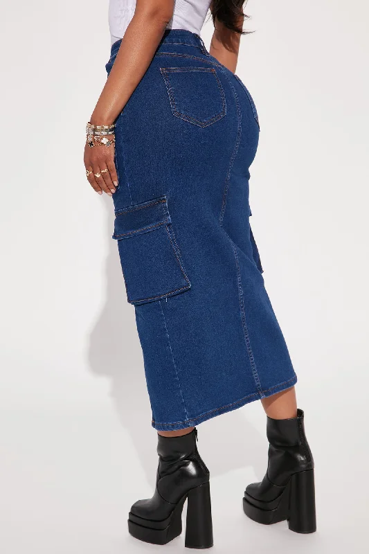 Dear Diary Denim Cargo Skirt - Dark Wash