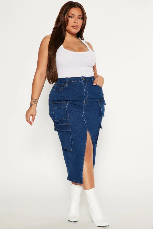 Dear Diary Denim Cargo Skirt - Dark Wash