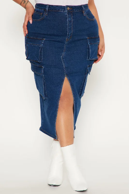 Dear Diary Denim Cargo Skirt - Dark Wash