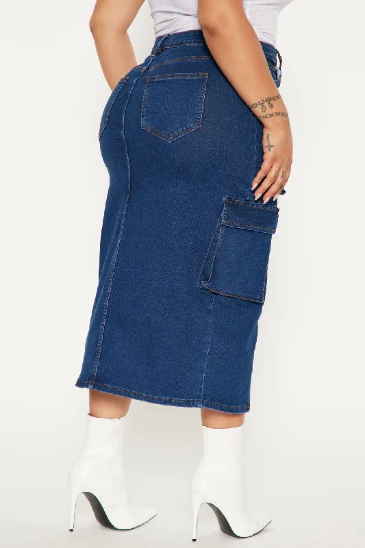 Dear Diary Denim Cargo Skirt - Dark Wash